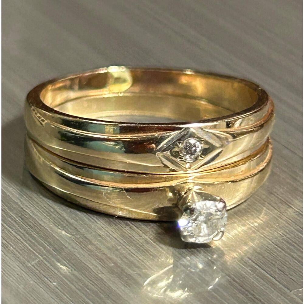 Vintage 14k Yellow Gold Diamond Engagement Ring Set, Size 5.5 fine jewelry